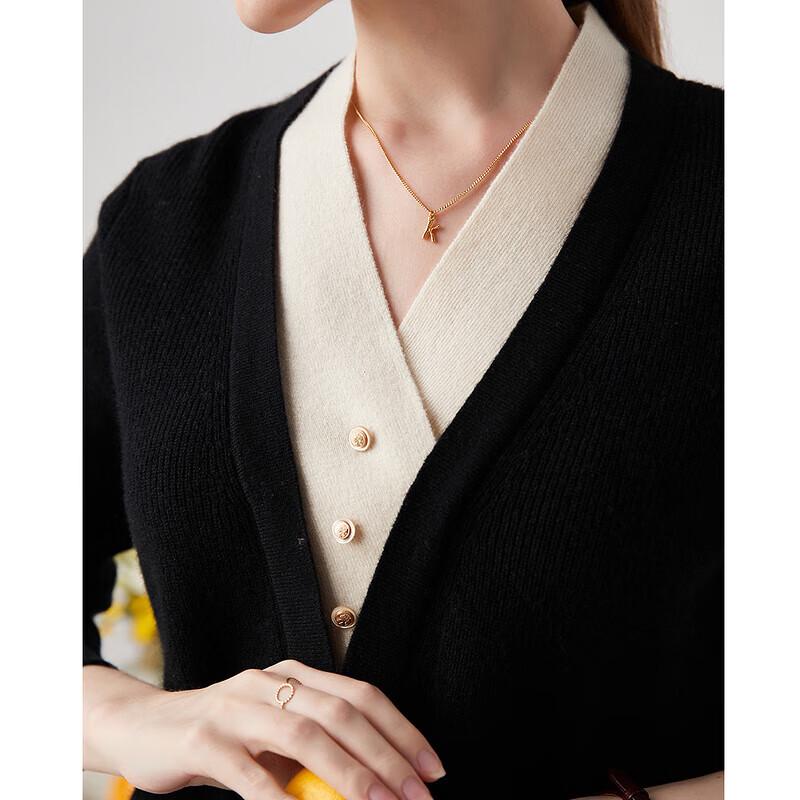 Zhaojun Faux Two-Piece Cashmere V-Neck Sweater