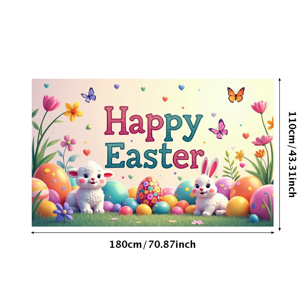 Happy Easter Backdrop Banner Easter Egg Bunnies Photography Prop Decorations Garden Party Supplies Background Spring Decor