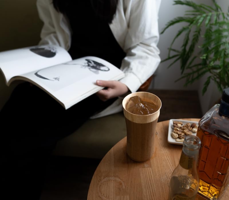 RIVERET Layered Tumbler 270ml Pair Set Bamboo Dishwasher Safe White/Brown RV-129WB