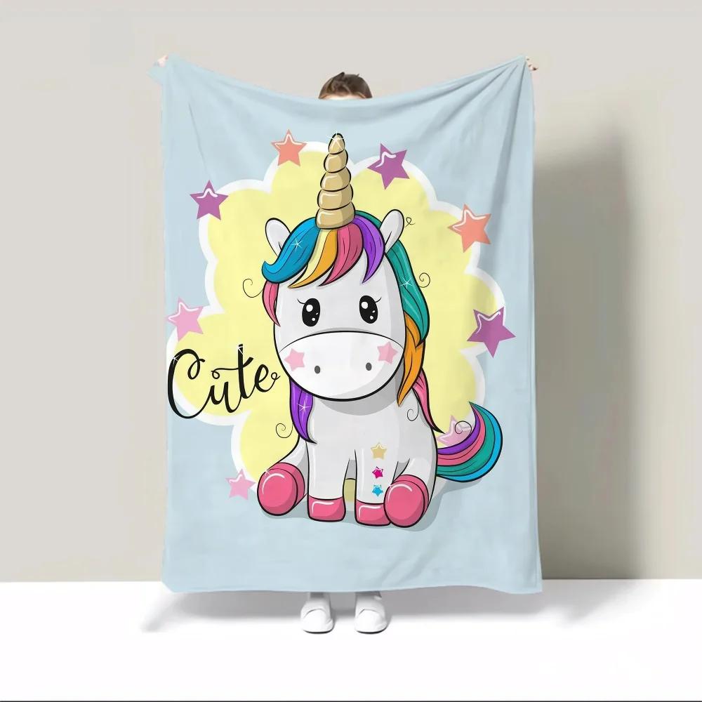 Cute Cartoon Unicorn Flannel Blanket Throw Knitted Plaid Home Interior Warm Blanket for Winter Fluffy Soft Blankets & Throw Knee