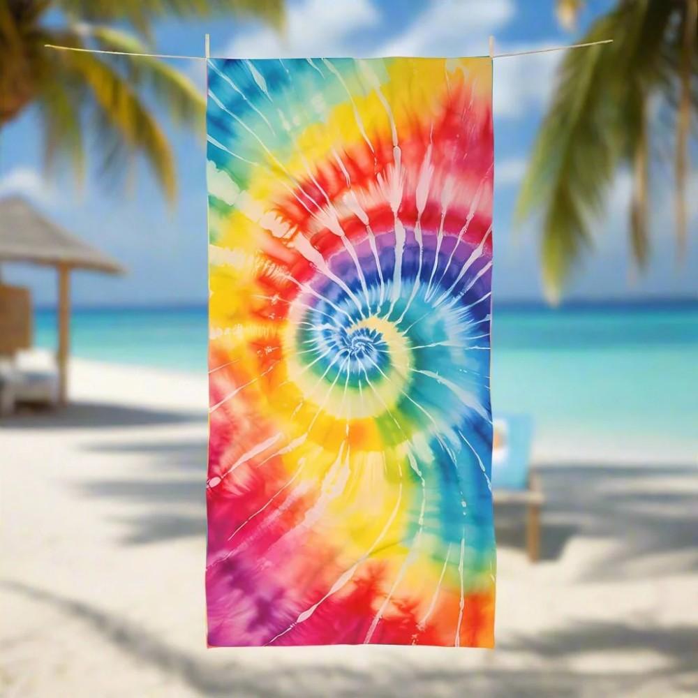 Vibrant Rainbow Microfiber Beach Towel, Aesthetic Colorful Vacation Blanket, Oversized Soft Picnic Mat Decorative Wall Tapestry