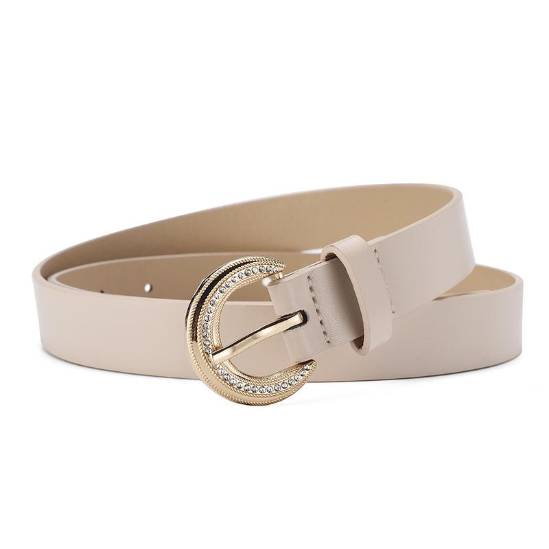 

Женский элегантный простой декоративный ремень с пряжкой из сплава, инкрустированной стразами, высококачественный женский ремень Tide Length 106 Width 2.4 бежевый