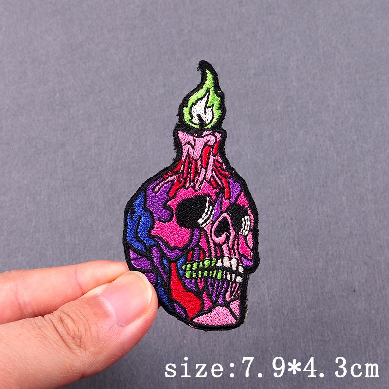 Punk Skull Embroidered Patches For Clothing Hip Hop Patch Iron On Patches For Clothes Grim Reaper Embroidery Patch Stripe Badges
