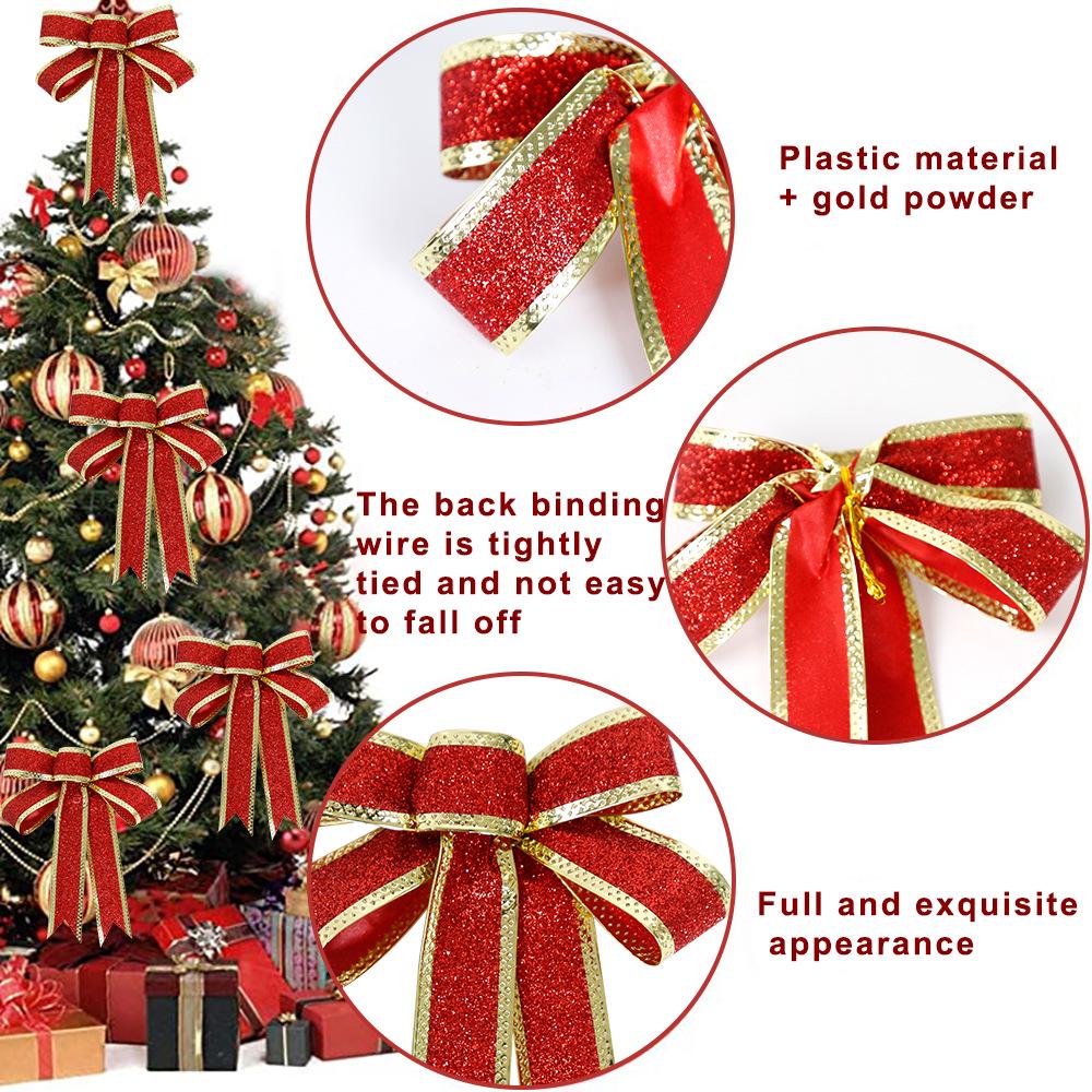 15CM Red, Silver & Gold Glitter Christmas Bow Ornament