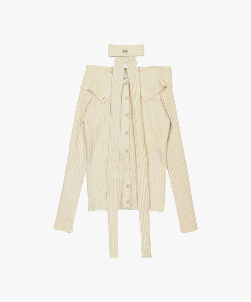 PINK PINEAPPLE Ribbed Tie Off-Shoulder_Light Beige