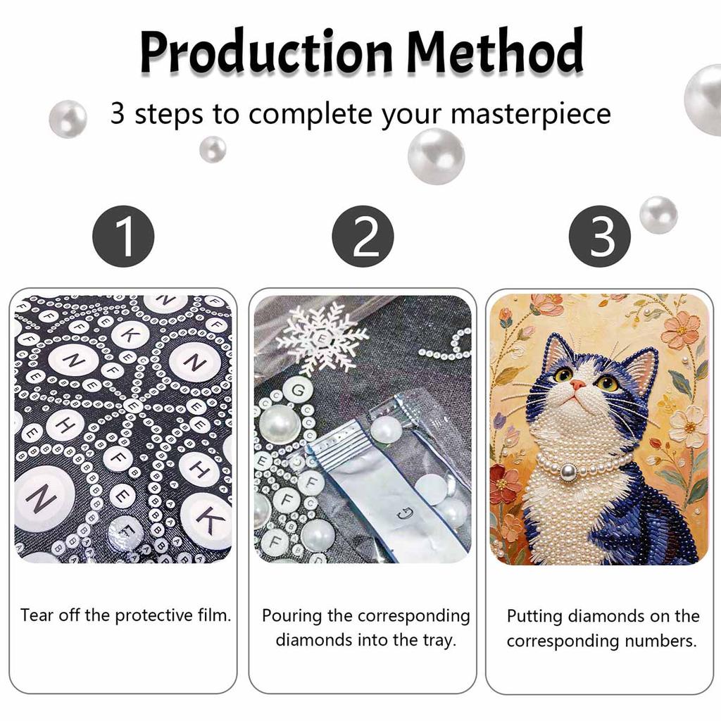 DIY Perlenkunst Leinwand Katzenmuster Rahmenlos Kreatives Bastelmalerei-Set zur Entspannung Heimwanddekoration