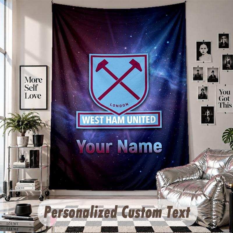 Wall Hanging Tapestry With Custom Name & Text, West Ham United FC Decorative Tapestry For Bedroom