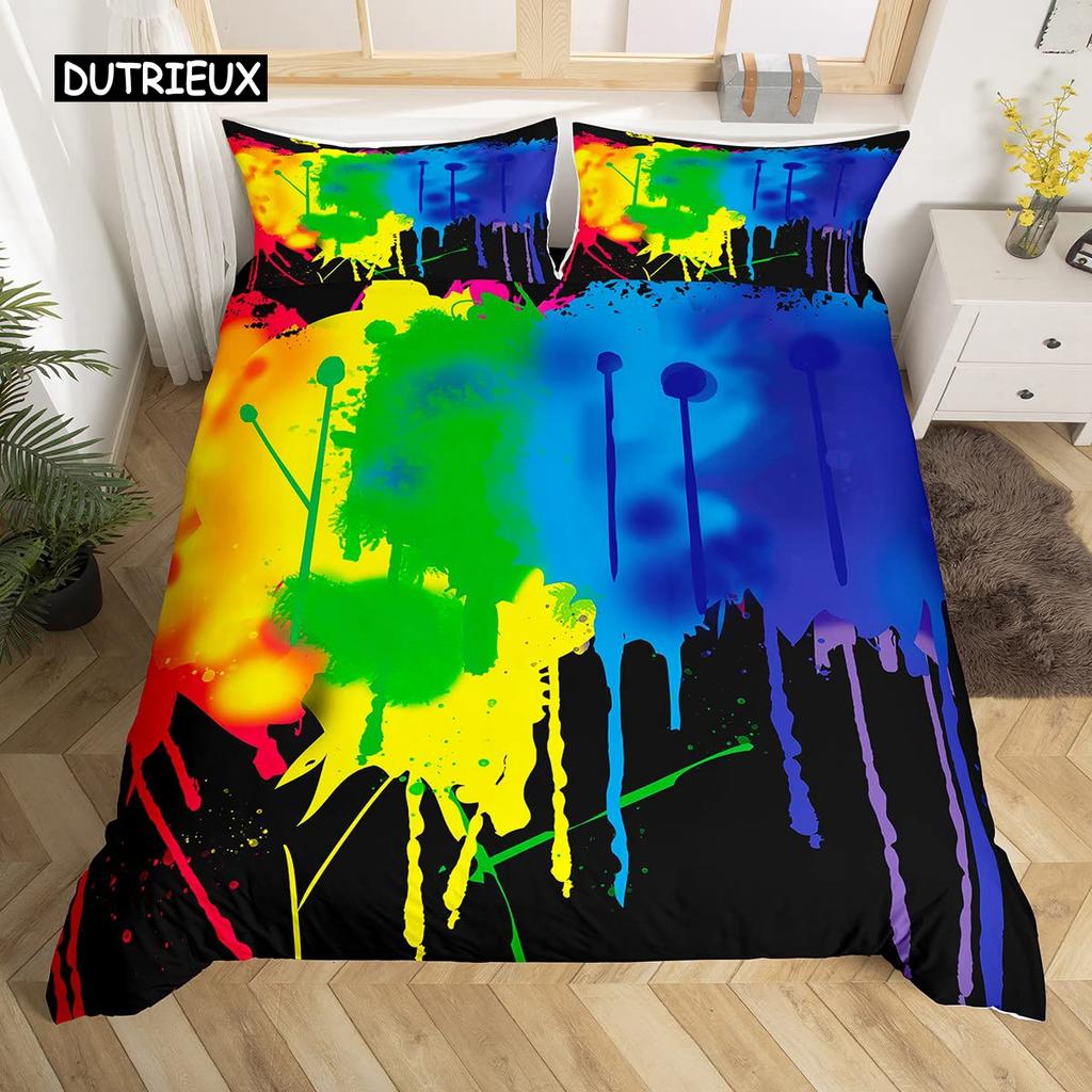 Love is Love Duvet Cover Rainbow Bedding Set Pride for Love Theme Romantic Comforter Cover Colorful Cartoon Car Bedspread Cover