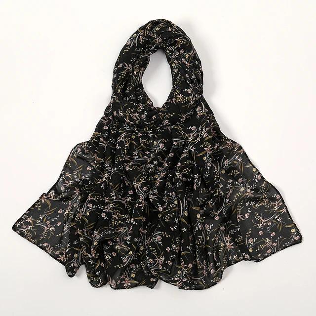 Floral Printed Bubble Chiffon Scarf Hijab Woman Muslim Hijab Long Shawl Maldives Women'S Headband Ramadan Islam Turban