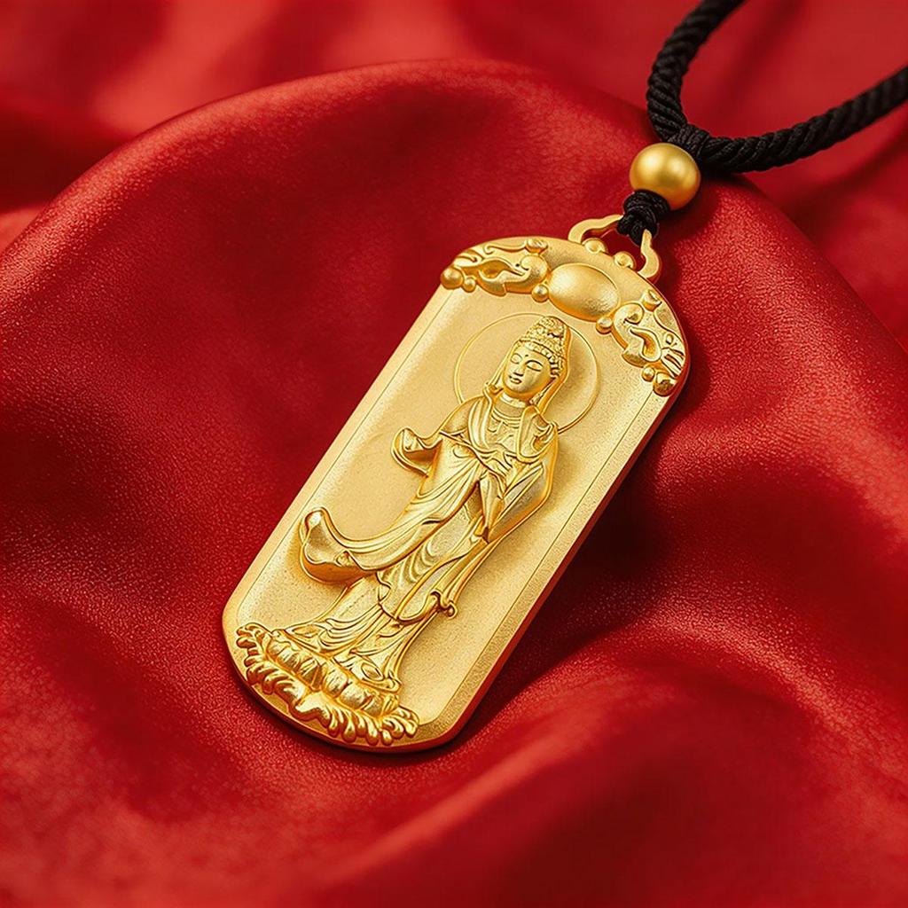 Gold Guanyin Bodhisattva pendant, fashionable and versatile for men and women, daily wear Guanyin necklace, Prajna Guanyin Buddha plaque pendant