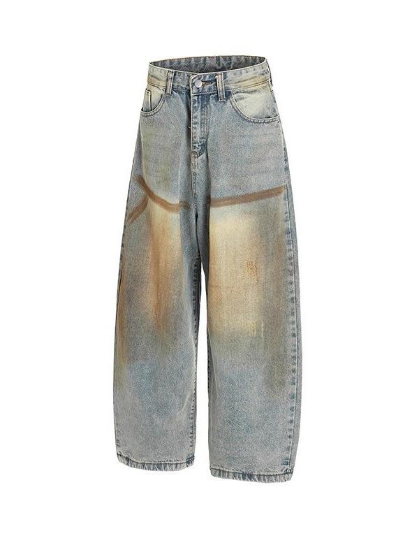 Jeans de pierna ancha teñidos con barro amarillo retro americano para hombres y mujeres holgados callejeros sueltos rectos pantalones casuales de pareja moda
