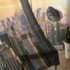 New York City Skyline Med Urbana Skyskrapor Vid Solnedgång USA Skira Gardiner för Vardagsrum Sovrum Fönster Voiler Tyllgardin
