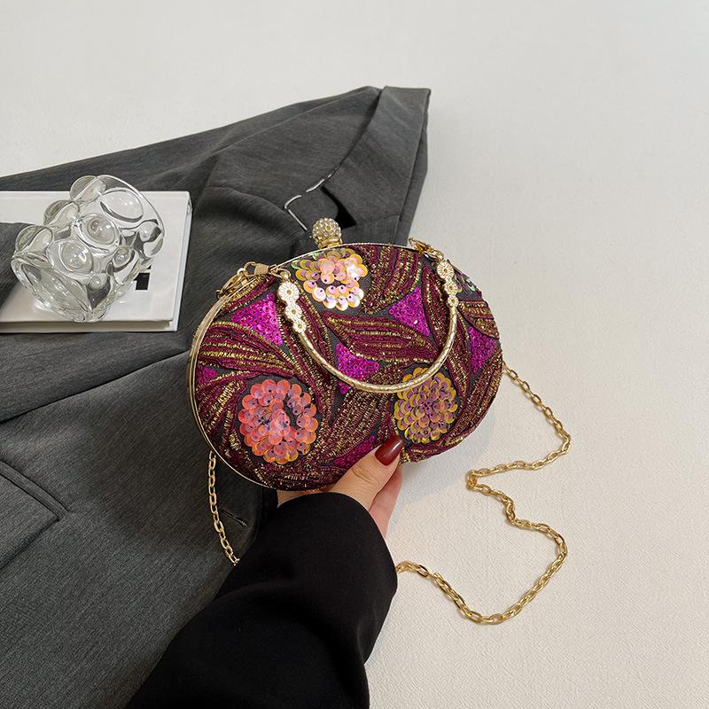 Pailletten-Abendtasche 2026 neuer chinesischer Stil bestickte tragbare Box-Tasche modische Ketten-Umhängetasche