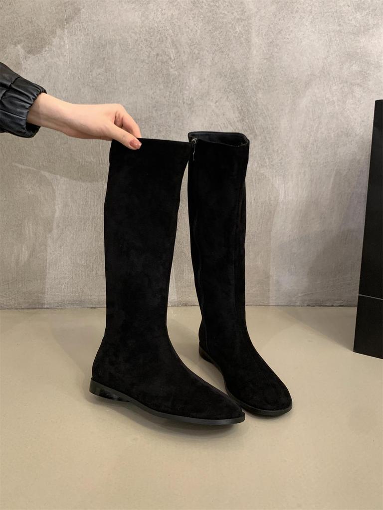 Soft Leather British Style 2025 Knight Boots Round Head Thick Low Heel Autumn and Winter Thin Boots But Knee Versatile Fashion Women's Boots
