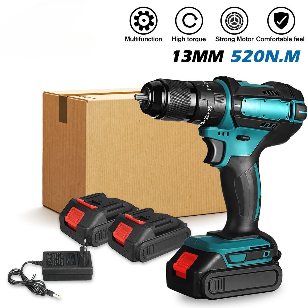 3 IN 1 520N.M 4000 rpm 10mm 13mm Chuck Torque Electric Drill Flat Hammer Impact Drilling Electric Screwdriver for 18V Battery