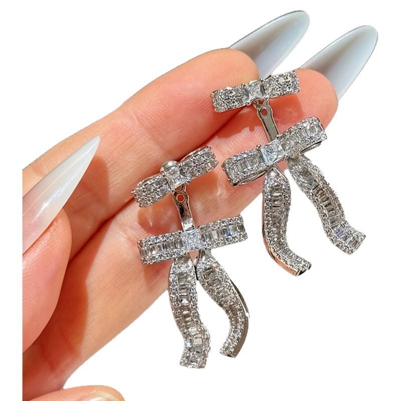 Zircon Bow Pendant Earrings Stylish Luxury Ear Jewelry for Women
