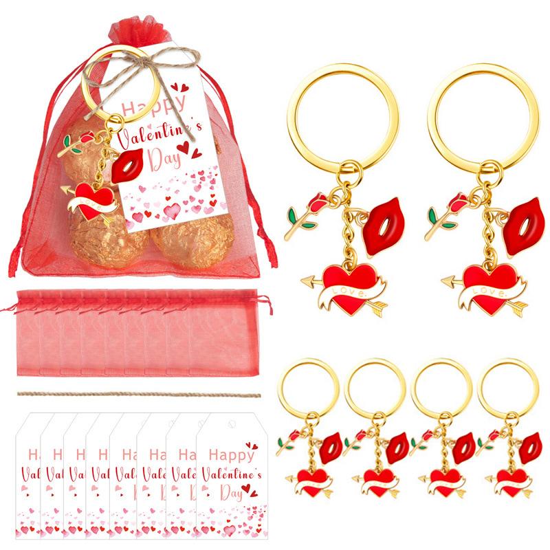 

Valentines Day Gifts Includes 6Pcs Heart Keychains With Cards Organza Bags, Valentine Exchange Gift For Boys Girl красный