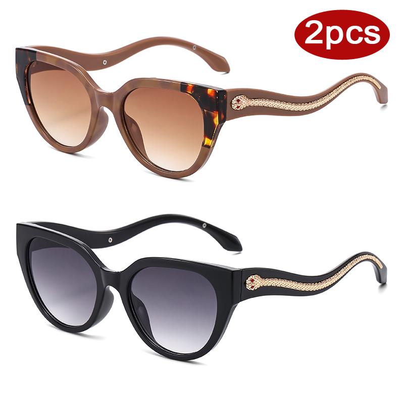 Protective Glasses 2pcs Fashion Cat Eye Sunglasses Women Snake Pattern Decoration Sun Glasses Gradient Lens Shades UV400 Eyewear