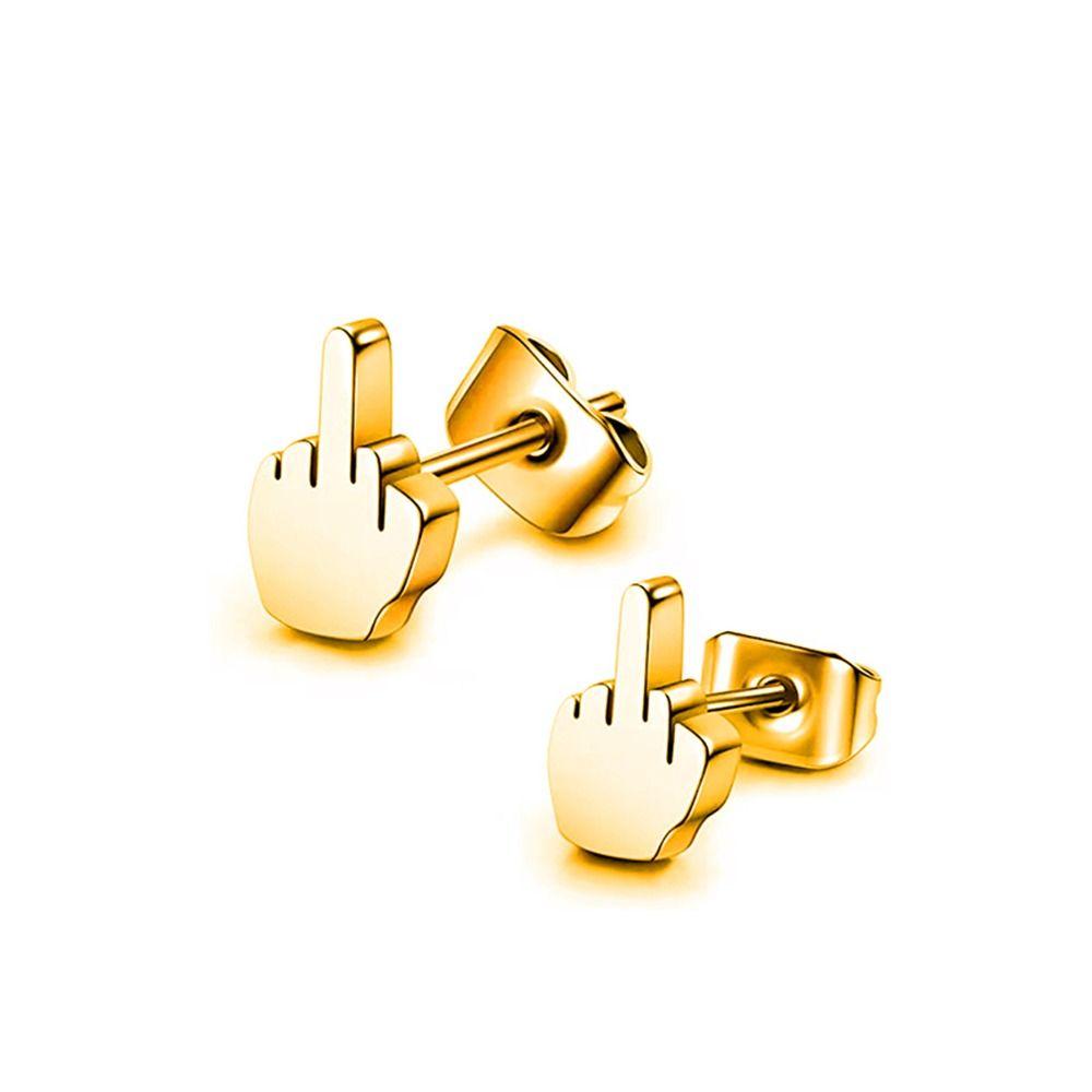 

Gift Silver Plate Punk Party Women Men Accessories Korean Earrings Middle Finger Up Earrings золотой