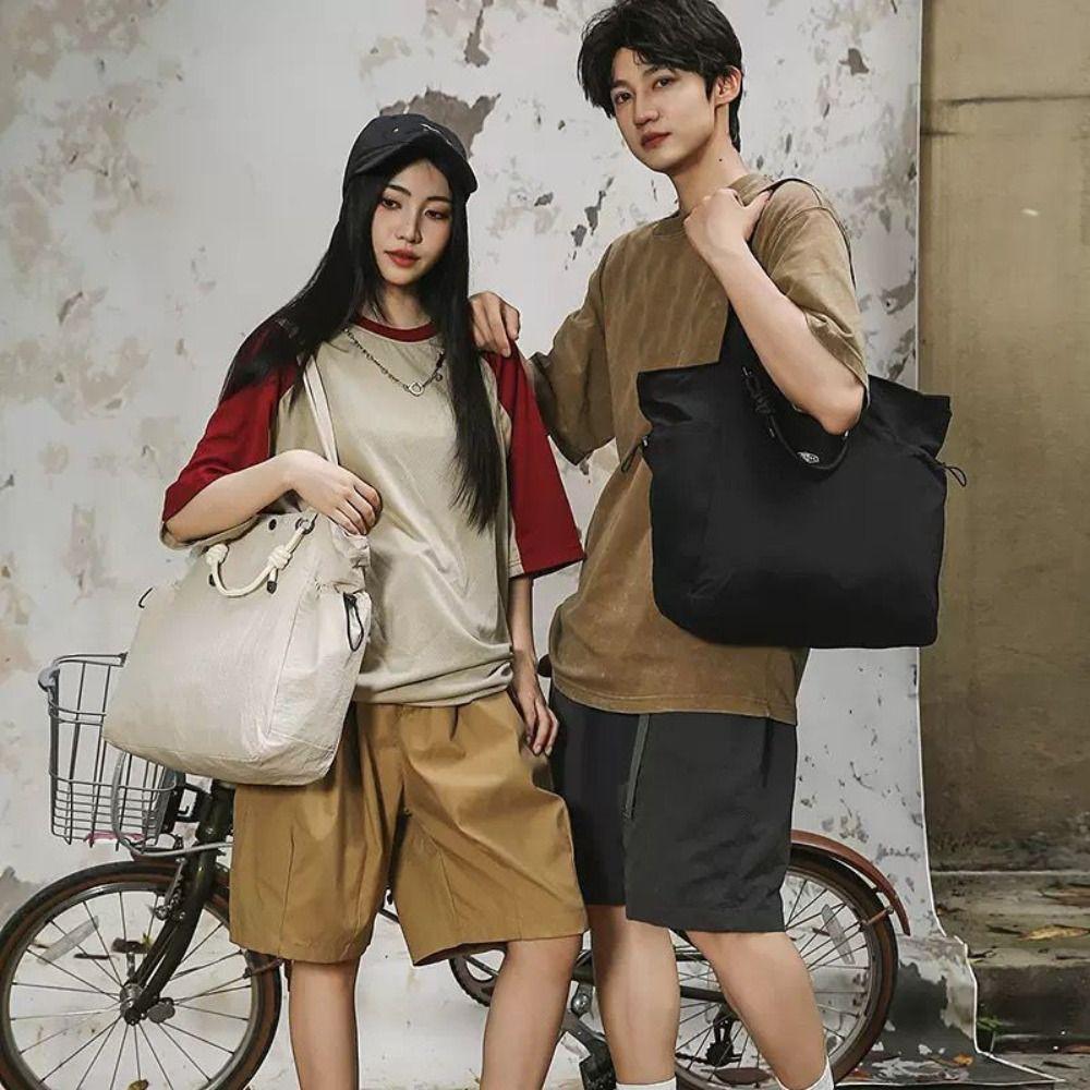 Korean Style Nylon Tote Bag Casual Nylon Shoulder Bag Portable Lightweight Eco Bag Vacation