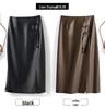 Women's Retro High-Waist Leather Pencil Skirt with Frog Buttons