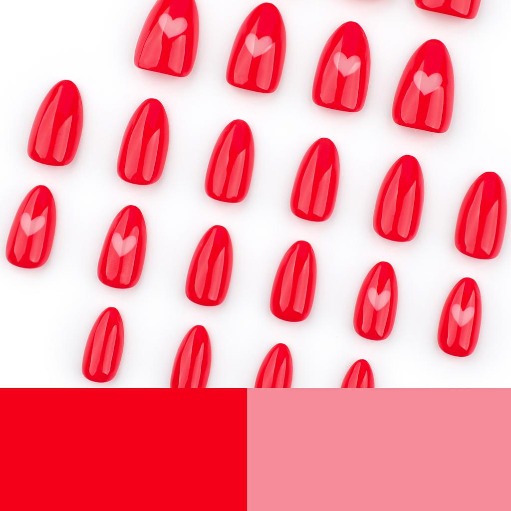 24pcs Simple Red Valentine's Day Wearable Nails Short Nail Art Hot Press On Nails Fake Nails
