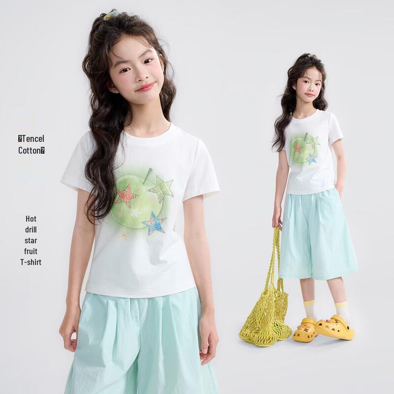 Yuan Yuan Princess Girls Apple Star Rhinestone Short-Sleeve T-Shirt 120