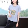 Plus Size Summer Women Basic Cotton Top O Neck Pink White Blue Embroidery Ladies' T-Shirt Short Sleeve Casual Loose Tee