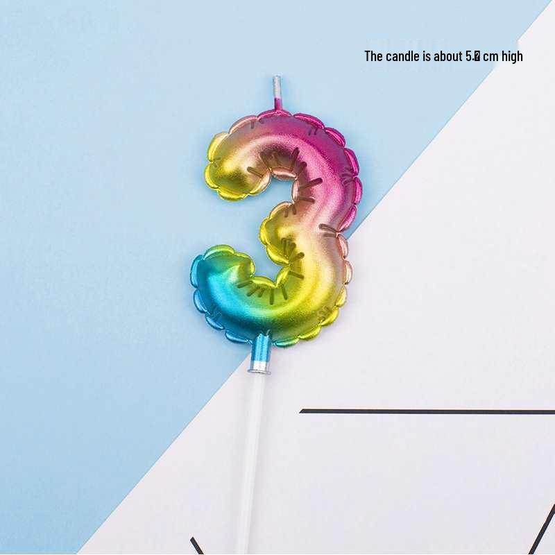 Large Rainbow Laser Number Balloons and Candles for Birthday Cakes and Party Decorations