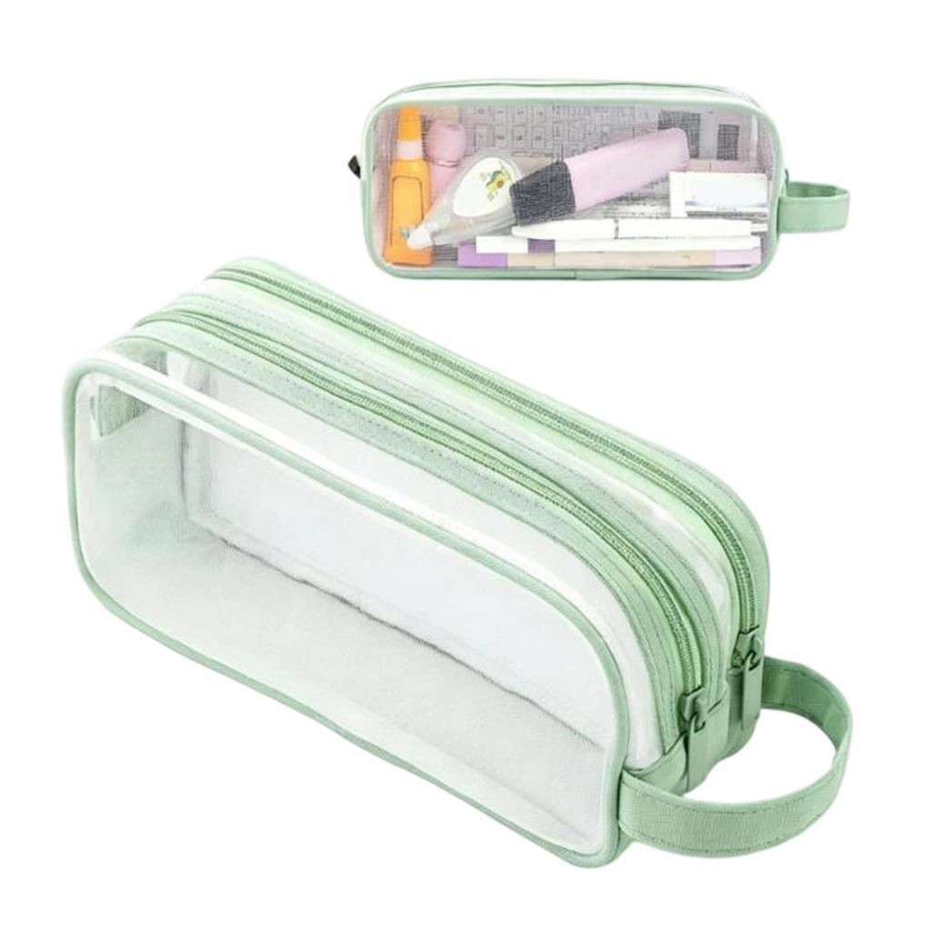 Large Capacity Double Layer Clear Mesh Pencil Pouch – Transparent Portable Stationery Case for School