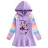 Kpop Demon Hunter Girl Cartoon Rainbow Ruffle Dress – Long Sleeve Hooded Princess Dress for Spring/Autumn
