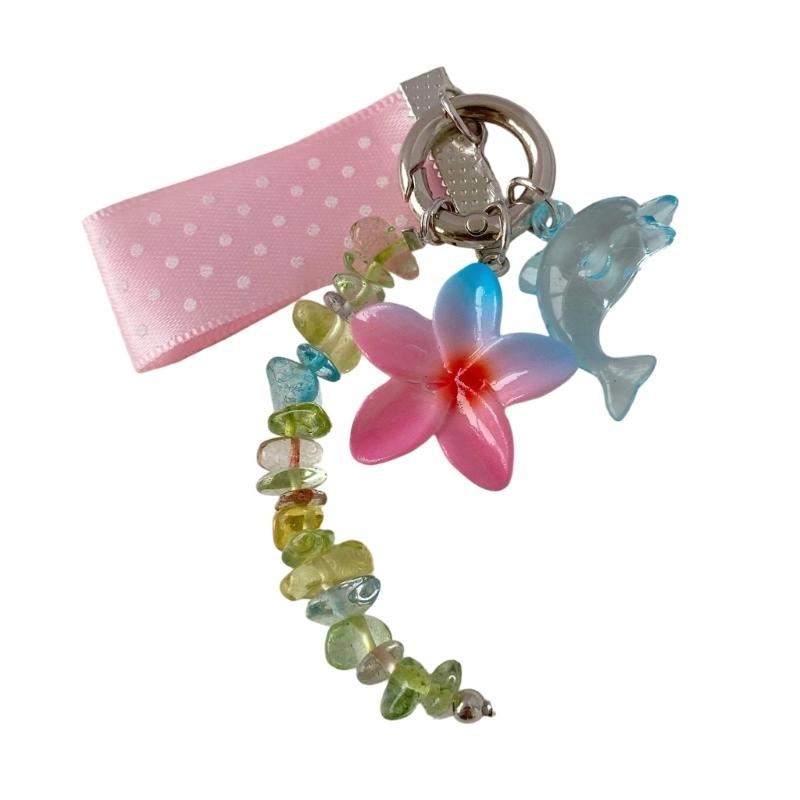Lightweight And Stylish Dolphin Keychain With Egg Flower And Dot Design Key Accessory For Everyday Carry Items