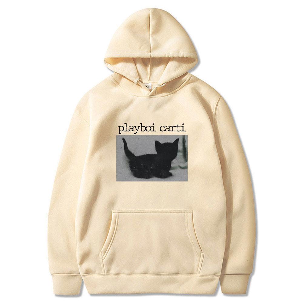 Playboi Carti Men's oversized hoodie with beautiful cat prints Casual streetwear high-quality Harajuku hoodie