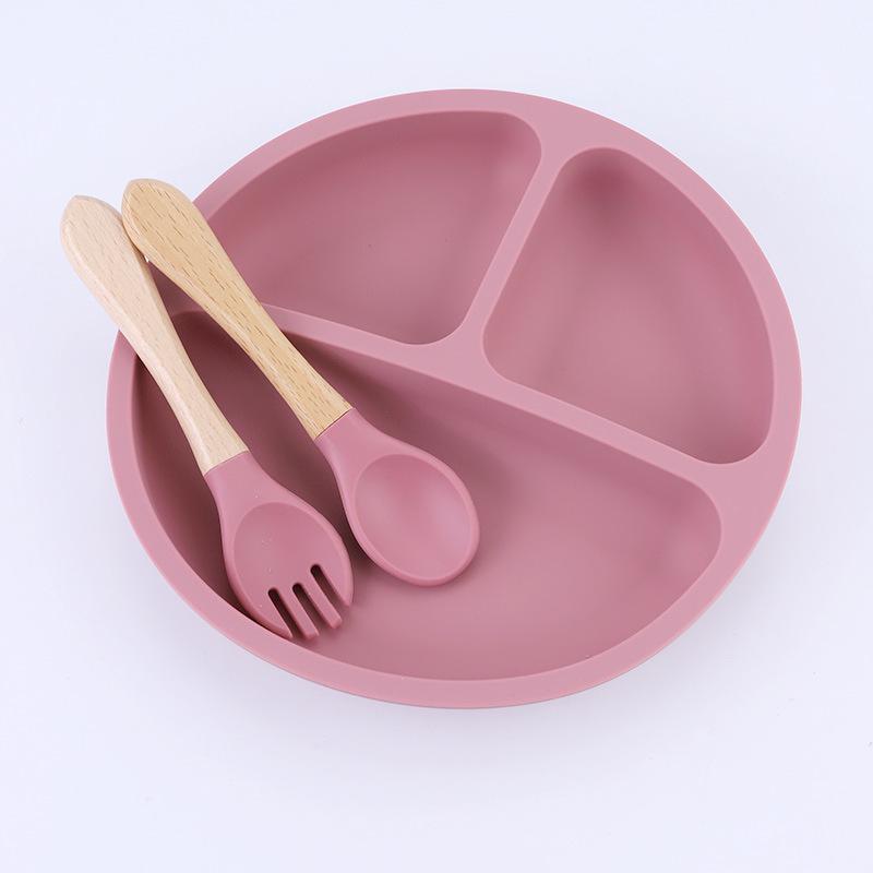 Children's Silicone Divided Plate Set: Food-Grade Tableware with Fork & Spoon for Babies and Toddlers