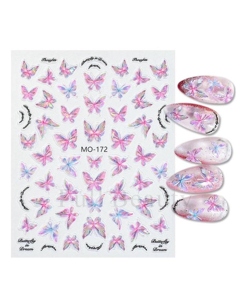 Colorful Butterfly Laser Manicure Decor Sliders Relief Engraved 5D Embossed Nail Stickers Nail Art Sticker Decal