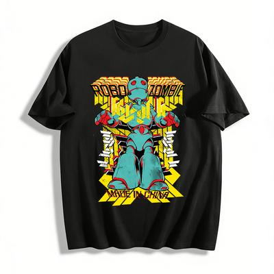 Retro Robo Zombie Robot Print Trendy Short Sleeve T-Shirt Pure Cotton T-shirt