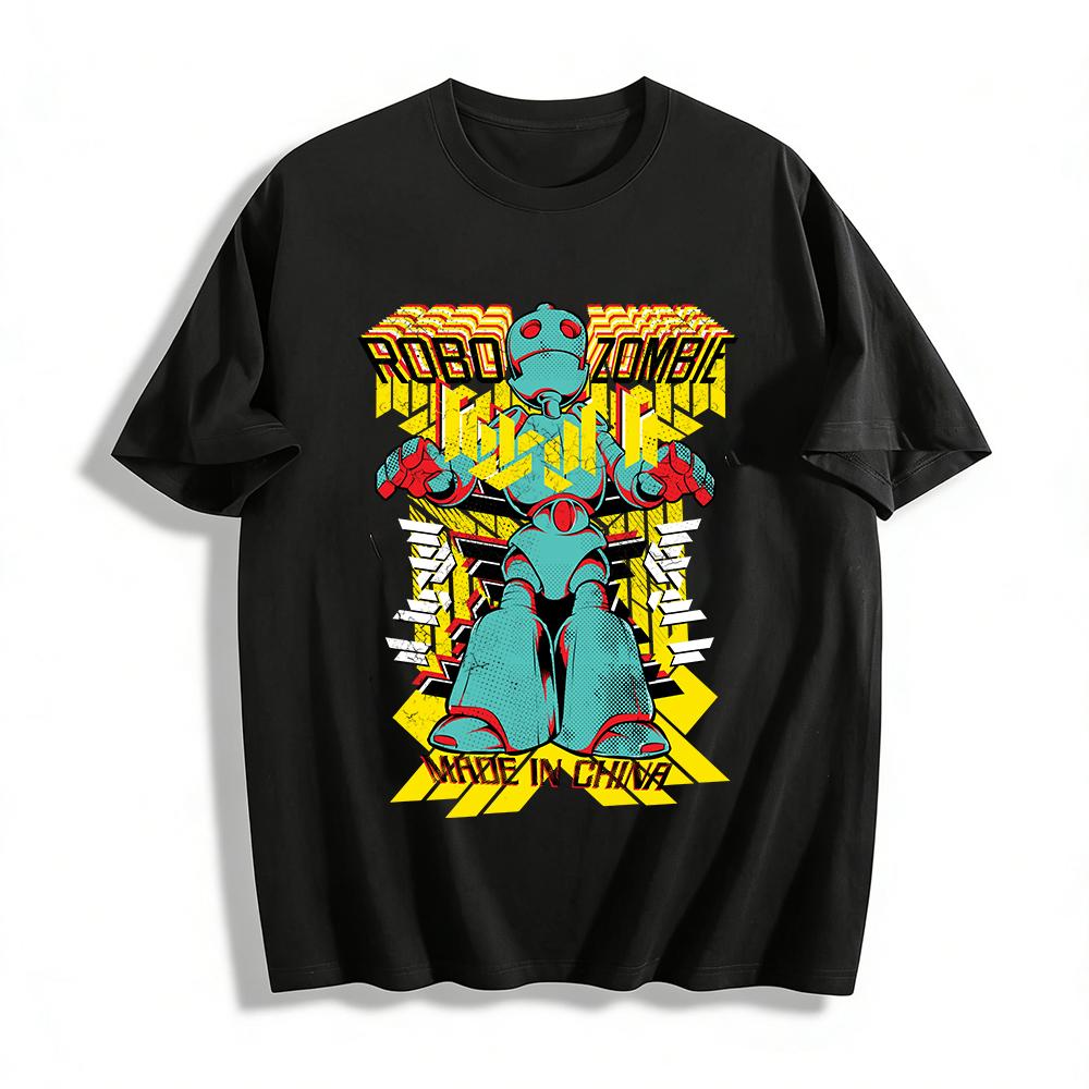 Retro Robo Zombie Robot Print Trendy Short Sleeve T-Shirt Pure cotton T-shirt XXS