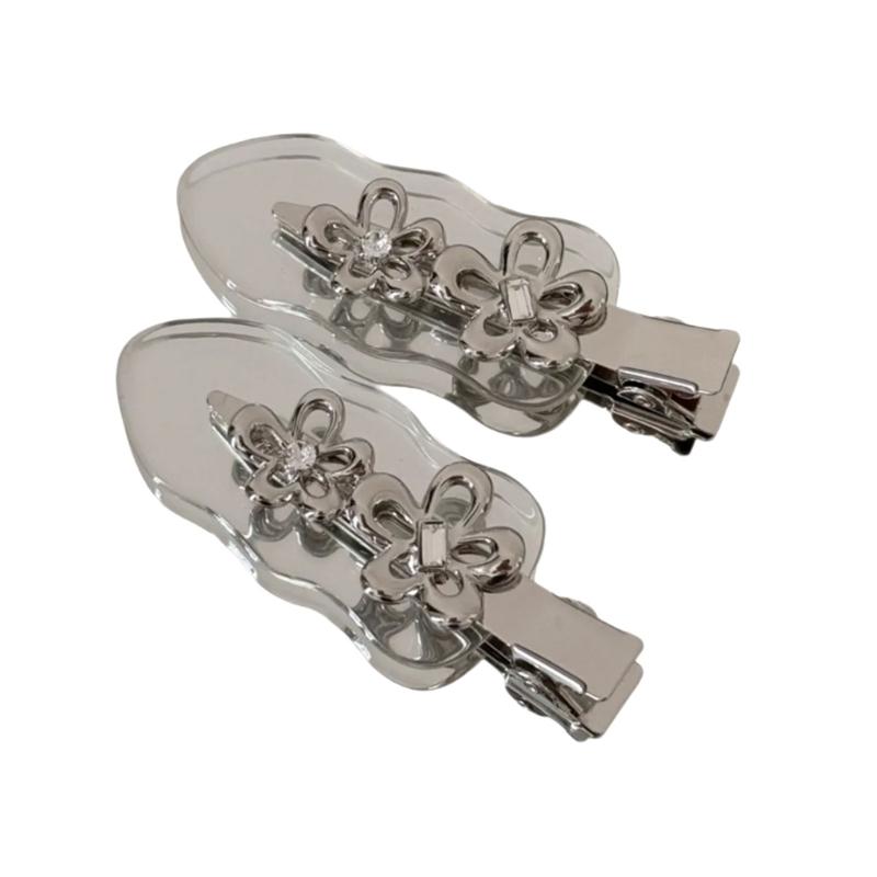 Punk Barrettes Hair Clip Floral Sweet Metallic Flower Flat Clip Hairpin Flower Floral 2000s Hair Clip for Bunches