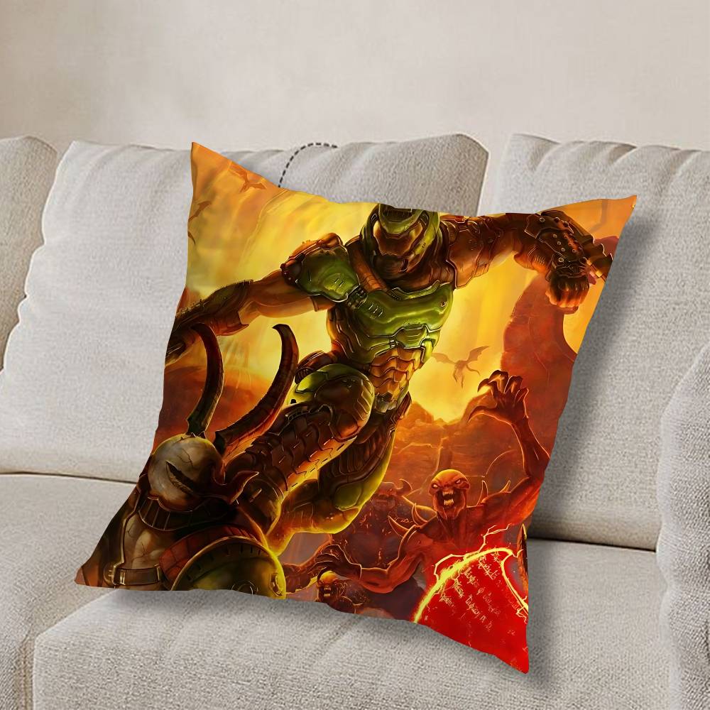 Game Doom Invincible Hero Pillow Case Anti-dustmite Pillowcase Invisible Zipper Silky Short Plush Sofa Cushion Cover