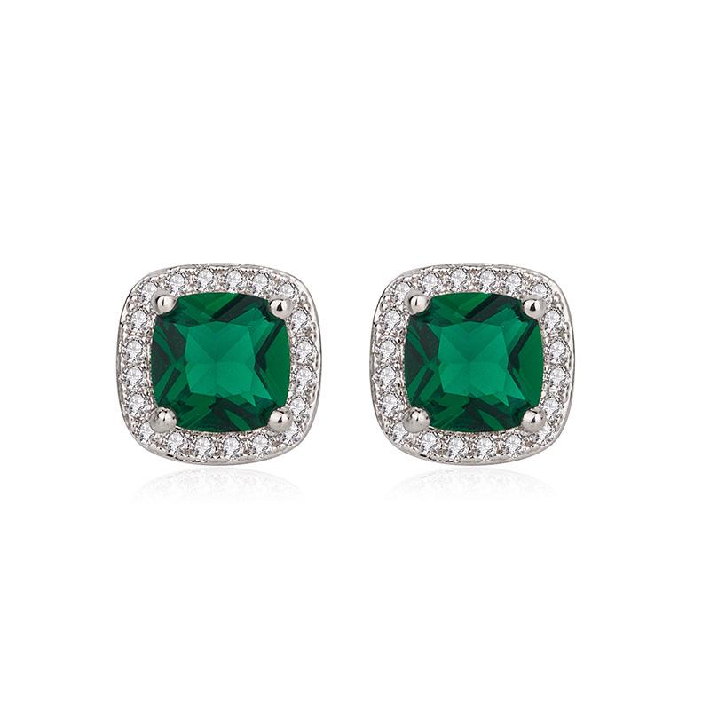 Korean Style Rhinestone & Zirconia Square Stud Earrings - Trendy European & American Fashion Jewelry