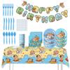 Capybara Theme Disposable Tableware Set Cartoon Capybara Tablecloth Cups Plates Napkin Happy Birthday Banner Kids Party Supplies