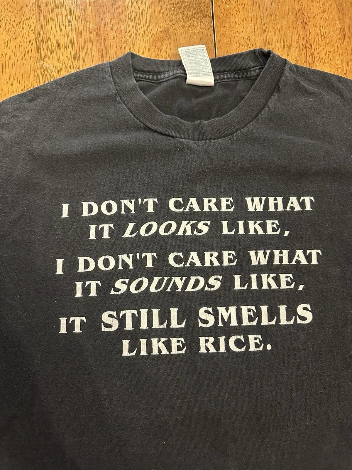 Y2K Funny Word T Shirt XL It Always Smells Like Rice M