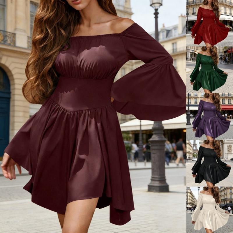 Renaissance Costume Women Medieval Pirate Corset Dress Off Shoulder Bells Sleeve Fairys Dress