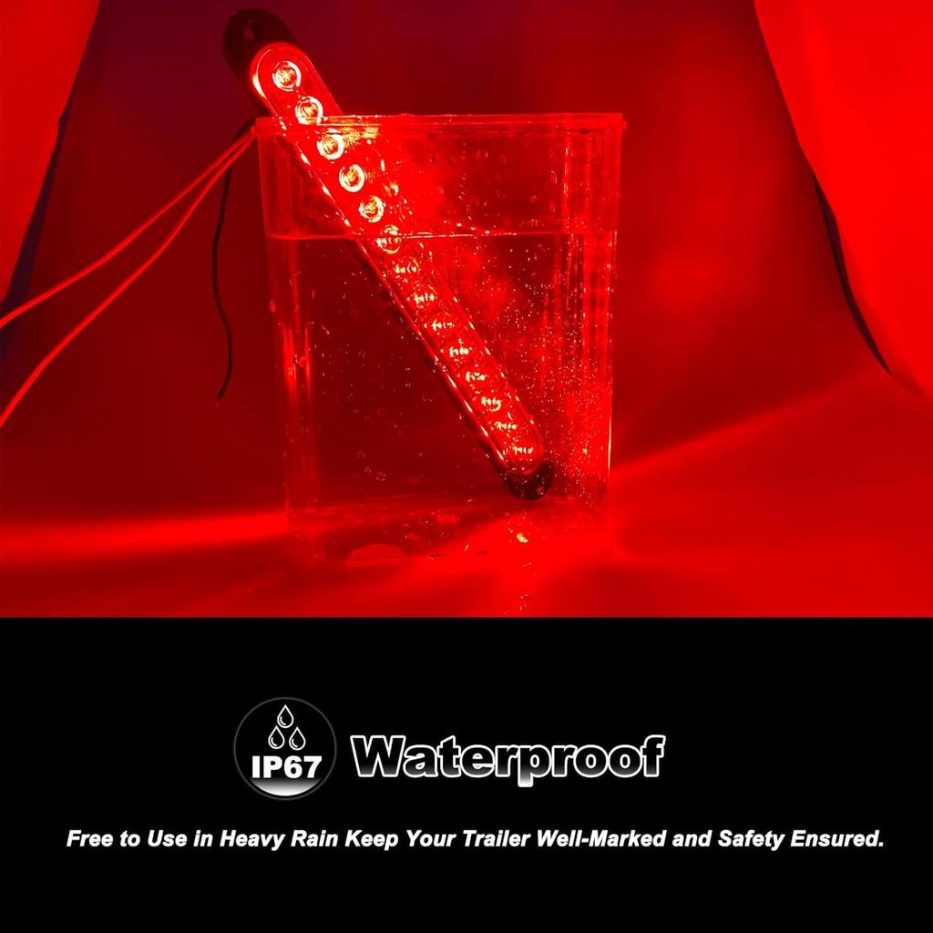 10" LED Trailer Brake Lights Bar Strip Aluminum Alloy Base Red Stop Turn Identification Side Marker Tail Lights Assembly For Truck Marine Boats, 15