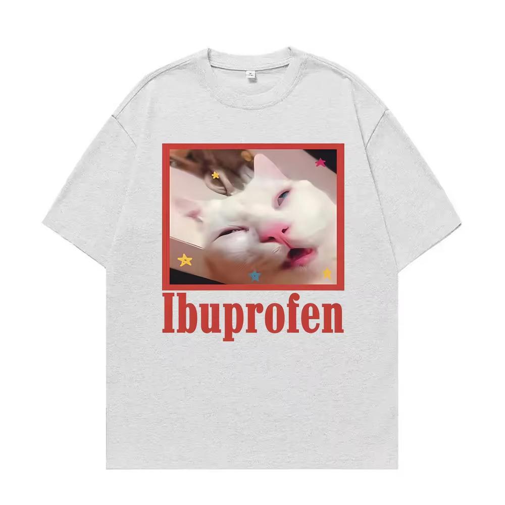 Lbuprofen Cat Meme Funny Graphic Tshirt Unisex Women Harajuku Fashion High Quality Summer T Shirts Casual Oversized Cotton Tshirt