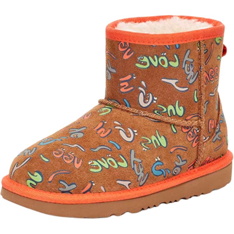 UGG Classic Mini Graffiti Comfortable Non-Slip Warm Kids Boots Kids boots Brown Orange 1103615K-T