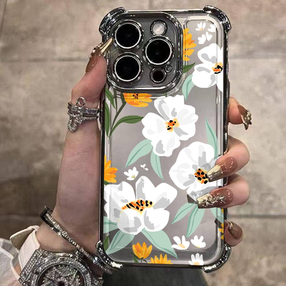 Fashion Flower Pattern Phone Case for Samsung Galaxy A57 A56 A55 A54 A53 A52 A37 A36 A16 A06 4G 5G Anti-drop Transparent Cover