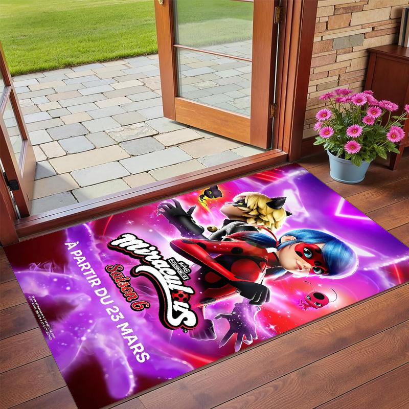 Rutschfester Kristall-Samt-Teppich, Teppich mit Miraculous Ladybug Design für Innenbereich Wohnzimmer Schlafzimmer Heimdekoration