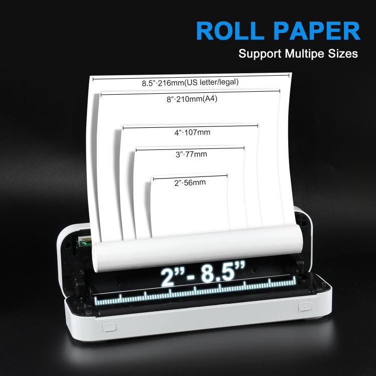 Wireless Rechargeable Thermal Printer Supports 2-inch to 8.5-inch Paper for PDF, Files, Images, and Tattoo Paper