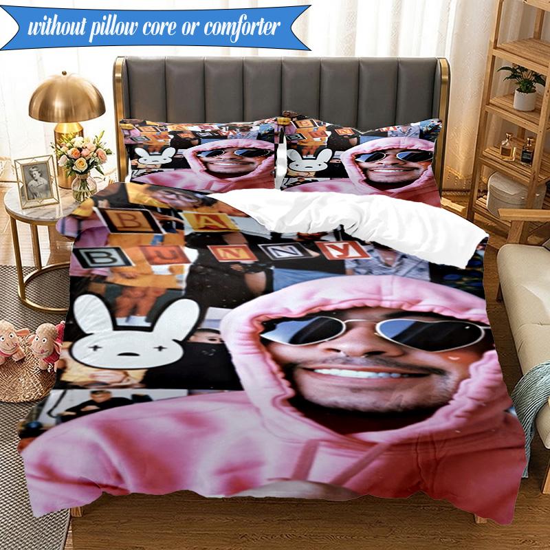 Bad Bunny Collage 3pcs K-pop music group Bedding set,Ideal for Bedroom, Dormitory,Including Duvet Cover And 2pcs Pillowcases,Fan gifts